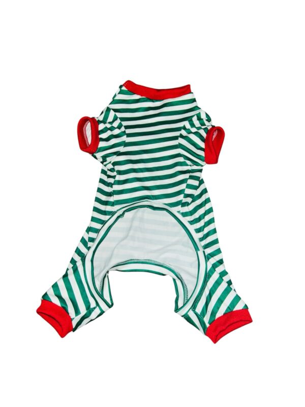 Pijama para Mascotas – Rayas Verdes y Blancas en Tela Brush - Imagen 2